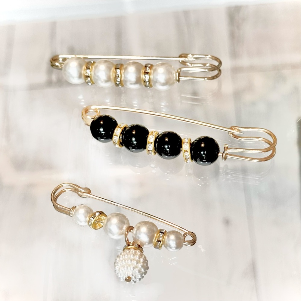 Beaded Safety Pin Brooches (Trio)